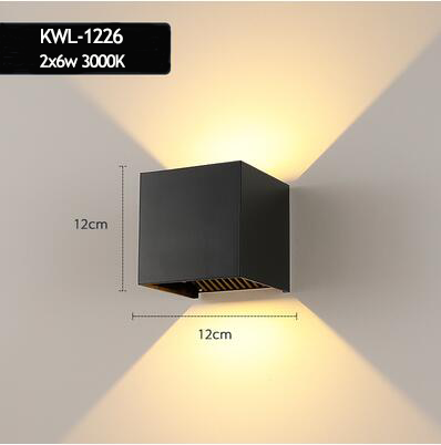 2x6w led black cubic wall light kwl-1226 size
