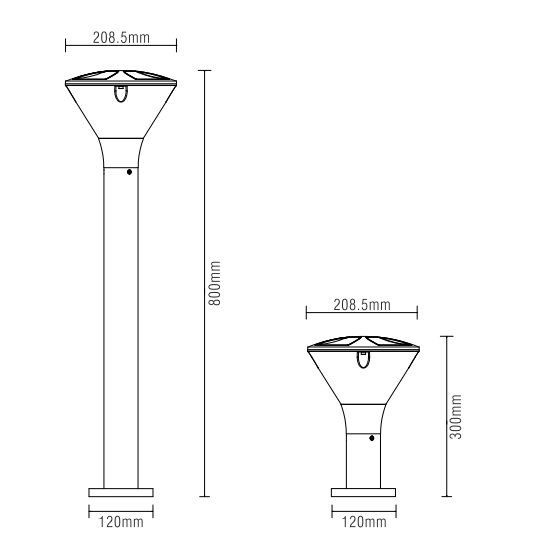 dimension for 10w led bollard light